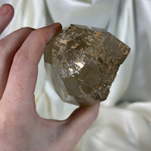 Load image into Gallery viewer, Natural Elestial Half Polished Citrine Freeform with Rainbows on Stand