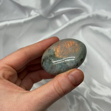 Load image into Gallery viewer, Orange and Rainbow Flash Labradorite Palmstone