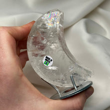 Load image into Gallery viewer, Clear Quartz Moon Carving on Stand B (236g)