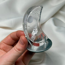 Load image into Gallery viewer, Clear Quartz Moon Carving on Stand A (112g)