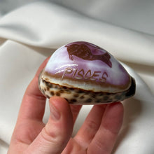 Load image into Gallery viewer, Purple Cowrie with Painted Pisces Zodiac Design