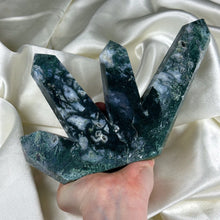 Load image into Gallery viewer, XL 2lb 2oz Moss Agate “Cluster” Carving (imperfect marking)