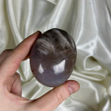 Load image into Gallery viewer, Deep Lavender-Blue Rose Quartz with Smoky Quartz Palmstone