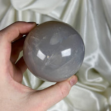 Load image into Gallery viewer, Glowy Blue Rose Quartz Sphere with Smoky Quartz