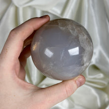 Load image into Gallery viewer, Glowy Blue Rose Quartz Sphere with Smoky Quartz