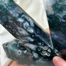 Load image into Gallery viewer, XL 2lb 2oz Moss Agate “Cluster” Carving (imperfect marking)