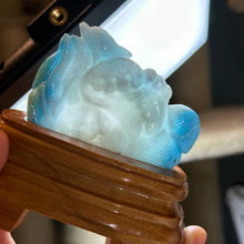 Load image into Gallery viewer, AAA Larimar “Sea-Scape” Carving with Custom Stand - Collector’s Piece
