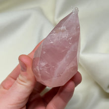 Load image into Gallery viewer, Rose Quartz Faceted Flame Carving C
