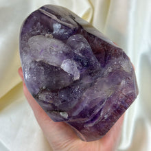 Load image into Gallery viewer, XXL Amethyst Skull Carving on Custom Gold Stand