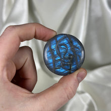 Load image into Gallery viewer, Sky Blue Labradorite Sun Moon Carving