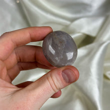 Load image into Gallery viewer, Mini Blue Rose Quartz Palmstone with Smoky Quartz