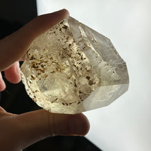 Load image into Gallery viewer, Natural Elestial Half Polished Citrine Freeform with Rainbows on Stand