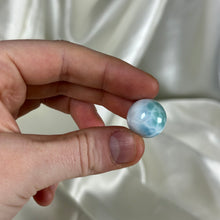 Load image into Gallery viewer, Baby Blue and Sea Green Chatoyant Larimar Sphere