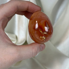 Load image into Gallery viewer, Striped Carnelian with Orca Agate Egg Carving
