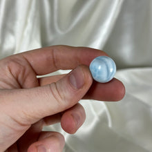Load image into Gallery viewer, Baby Blue and Sea Green Chatoyant Larimar Sphere