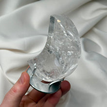 Load image into Gallery viewer, Clear Quartz Moon Carving on Stand B (236g)