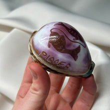 Load image into Gallery viewer, Purple Cowrie with Painted Pisces Zodiac Design