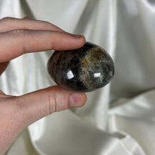 Load image into Gallery viewer, Black Moonstone Palmstone with Rainbows