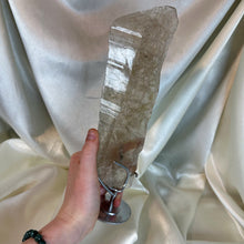 Load image into Gallery viewer, XL Double-Sided Smoky Quartz Specimen with Exposed Rutile on custom stand (1lb4oz)