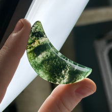 Load image into Gallery viewer, Moss Agate Moon Carving Q