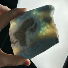 Load image into Gallery viewer, RARE! Bicolor “Cotton Candy” XL Chatoyant Larimar Slab on Stand