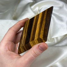 Load image into Gallery viewer, XL AA Faceted Tigers Eye Diamond Carving (small chip at one tip)