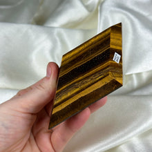 Load image into Gallery viewer, XL AA Faceted Tigers Eye Diamond Carving (small chip at one tip)