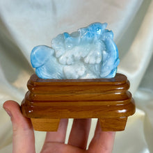 Load image into Gallery viewer, AAA Larimar “Sea-Scape” Carving with Custom Stand - Collector’s Piece