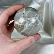Load image into Gallery viewer, Garnierite Green Moonstone with Smoky Quartz Sphere
