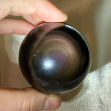 Load image into Gallery viewer, Peachy Sunset Rainbow Obsidian Sphere