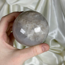 Load image into Gallery viewer, Glowy Blue Rose Quartz Sphere with Smoky Quartz