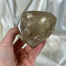 Load image into Gallery viewer, Natural Elestial Half Polished Citrine Freeform with Rainbows on Stand