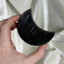 Load image into Gallery viewer, Arfvedsonite with Garnet Moon Carving on Stand C
