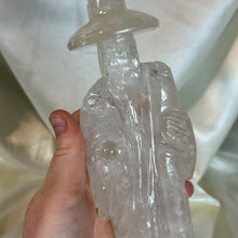 Load image into Gallery viewer, XL Rainbow-Filled Clear Quartz Wizard Carving (2lb2oz)