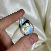 Load image into Gallery viewer, Rainbow Moonstone with Tourmaline Cabochon H