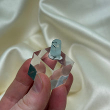 Load image into Gallery viewer, Aquamarine Specimen with Black Tourmaline on Stand F