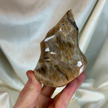 Load image into Gallery viewer, Peach Moonstone with Smoky Quartz Flame (12oz)