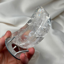 Load image into Gallery viewer, Clear Quartz Moon Carving on Stand B (236g)