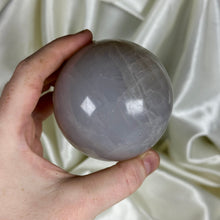 Load image into Gallery viewer, Milky-Blue Rose Quartz Sphere with Smoky Quartz
