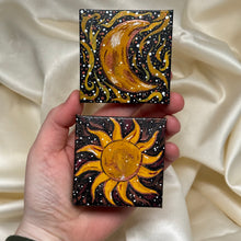 Load image into Gallery viewer, "Cosmic" Set of 2 Original Acrylic Paintings on Display Easels (3"x3" Canvaes)