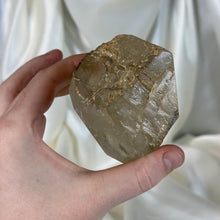 Load image into Gallery viewer, Natural Elestial Half Polished Citrine Freeform with Rainbows on Stand