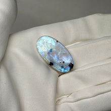 Load image into Gallery viewer, Rainbow Moonstone Cabochon with Tourmaline 34.7ct