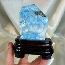 Load image into Gallery viewer, AAA Larimar Cobra Carving with Custom Stand - Collector’s Piece