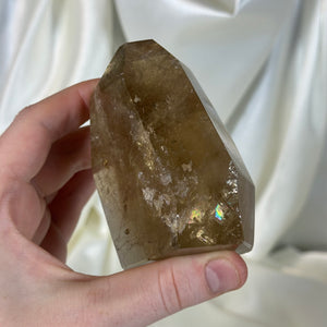 Natural Honey Citrine Freeform with Rainbows on Stand