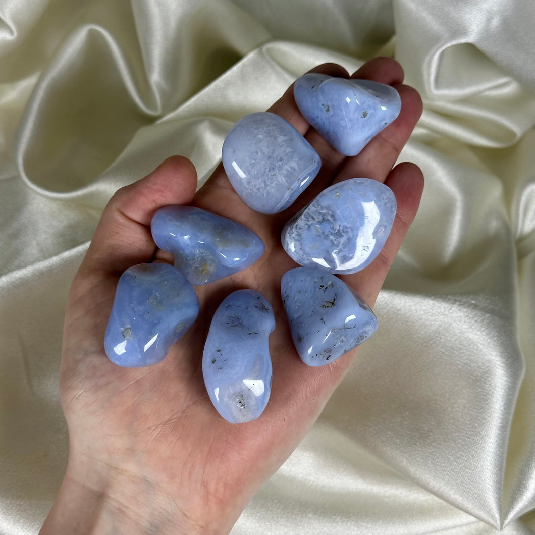 Blue Chalcedony with Quartz Tumbles