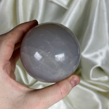 Load image into Gallery viewer, Milky-Blue Rose Quartz Sphere with Smoky Quartz
