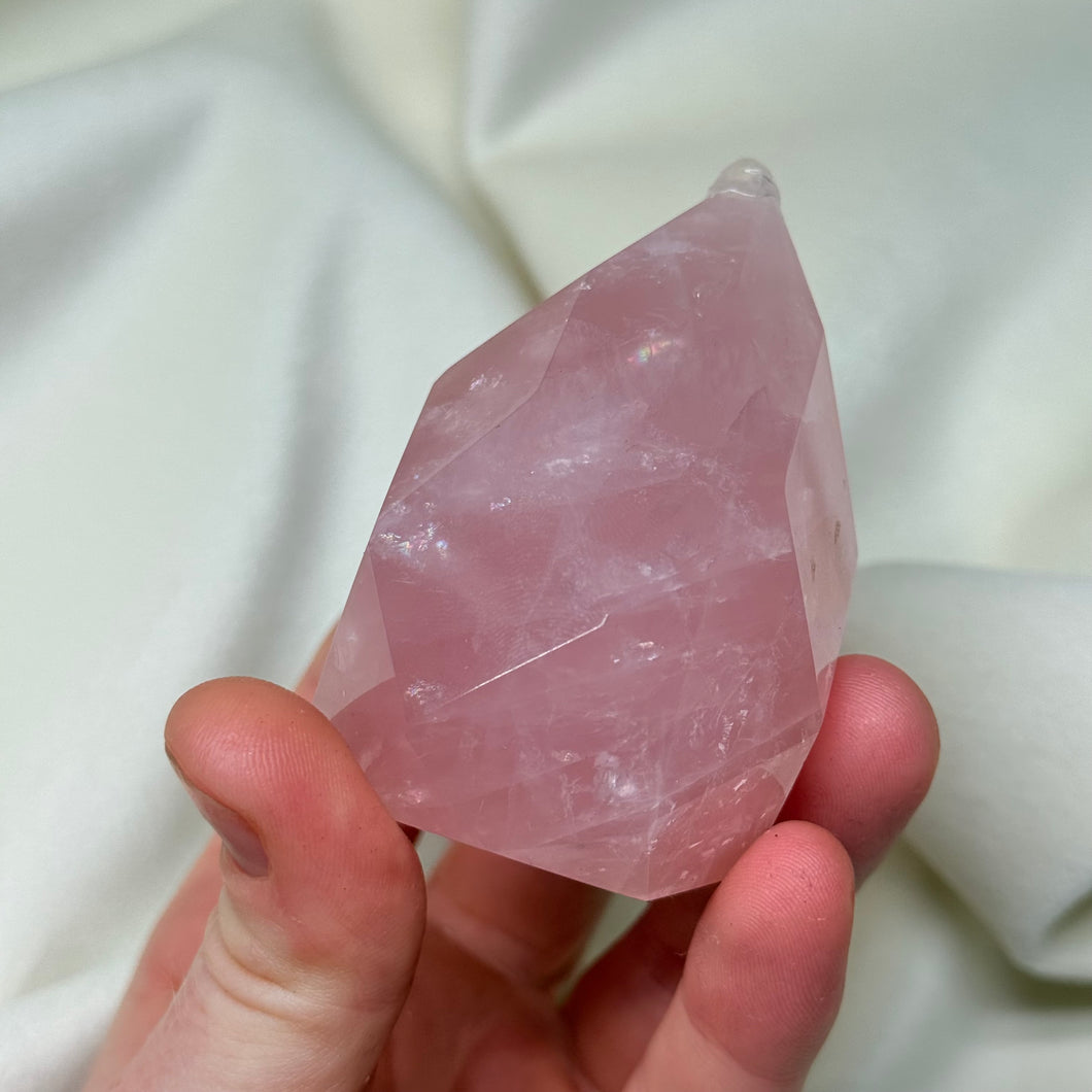 Rose Quartz Faceted Flame Carving A