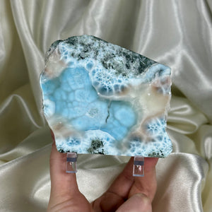 RARE! Bicolor “Cotton Candy” XL Chatoyant Larimar Slab on Stand