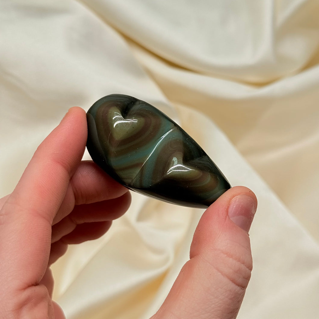 Rainbow Obsidian Double Heart Carving