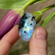 Load image into Gallery viewer, 7.8g AA Grade Rainbow Moonstone with Black Tourmaline Inclusions Cabochon
